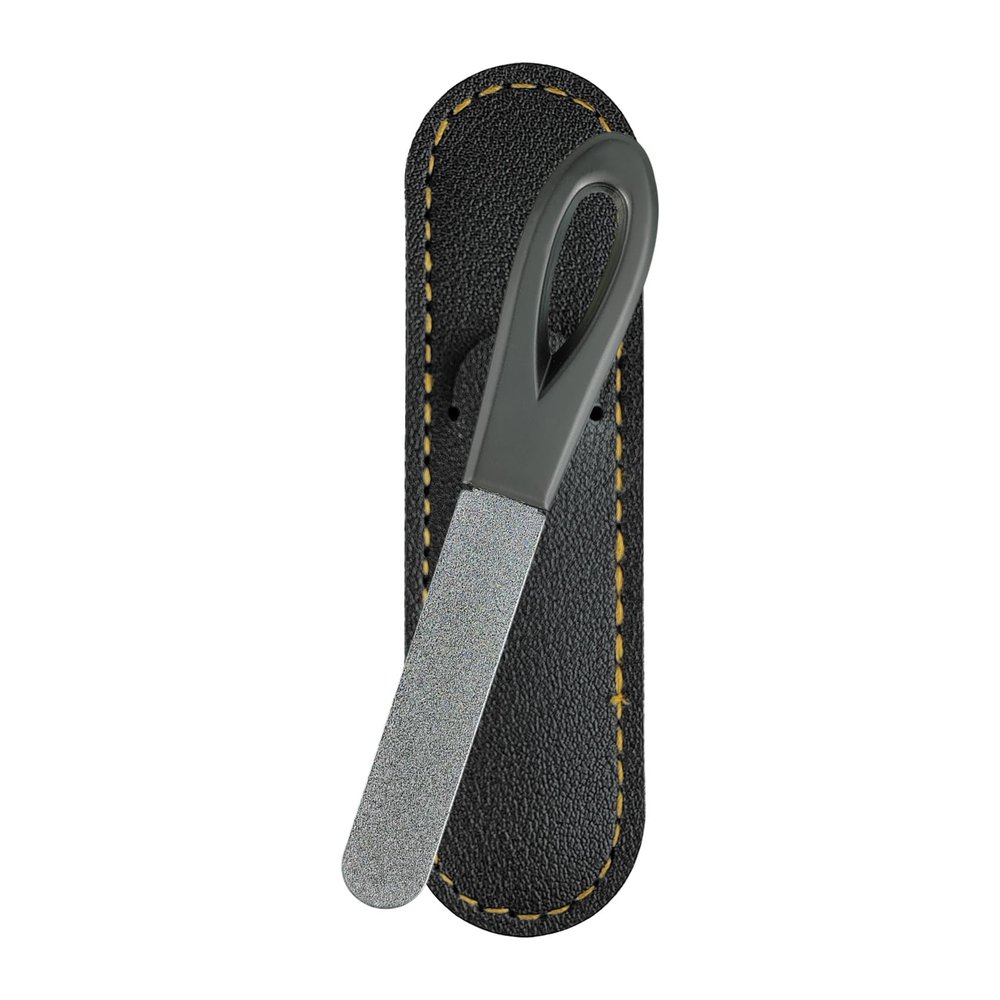 2 Pack Stainless Steel Metal Nail File with Double Sided Grit - Portable, Travel-Friendly with Leather Case (2 Pack Gunmetal Files with PU Cases)