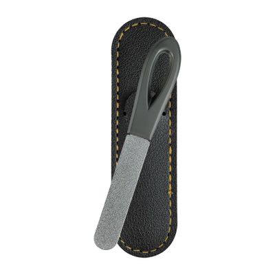1 Pack Stainless Steel Metal Nail File with Double Sided Grit - Portable, Travel-Friendly with Leather Case (1 Pack Gunmetal Files with PU Cases)