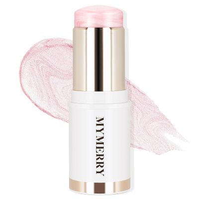 Clear Dewy Marble Highlighter Stick 15g/0.53fl.Oz, Highlighters Makeup Stick for Face and Body, Micro Pearls & Shimmer Glow, Buildable Color for All Day, Vegan & Cruelty-Free, Pink Silver
