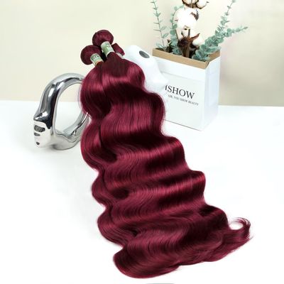 ISHOW Raw Human Hair Bundles, 100% Unprocessed Virgin Human Hair, 15A Body Wave Premium Quality Bundles Producer, 12 14 16 Inch 3 Bundles, Long Lasting, Red Burgundy Color 99J
