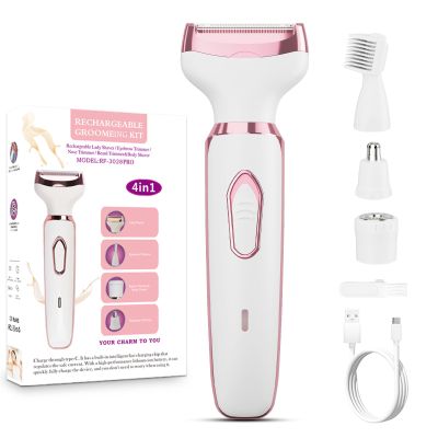 Women's Electric Razor Bikini Trimmer, 4-in-1 Cordless Shaver for Face, Legs, Underarms, Pubic Hair Wet/Dry Use, Painless Hair Removal