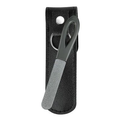 1 Pack Stainless Steel Metal Nail File with Double Sided Grit - Portable, Travel-Friendly with Leather Case (1 Pack Gunmetal/Black)