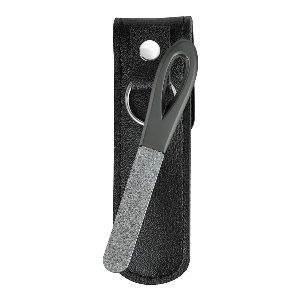 1 Pack Stainless Steel Metal Nail File with Double Sided Grit - Portable, Travel-Friendly with Leather Case (1 Pack Gunmetal/Black)