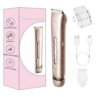 for Sensitive Skin & Travel: 2-in-1 Electric Shaver & Trimmer for Women, Painless & Waterproof for Shower. Bikini, Face, Body Safe with Hypoallergenic Blades (Gold)