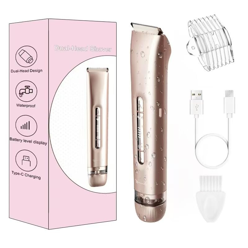 for Sensitive Skin & Travel: 2-in-1 Electric Shaver & Trimmer for Women, Painless & Waterproof for Shower. Bikini, Face, Body Safe with Hypoallergenic Blades (Gold)