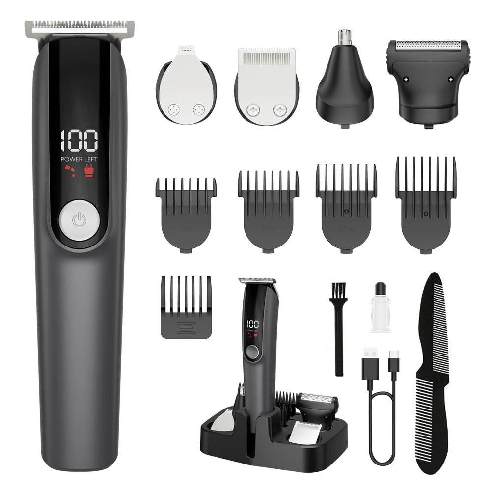 Beard Trimmer for Men, Electric Razor for Nose, Body, Face and Mustache, 5-in-1 Barber Hair Clippers, Cordless Shavers for Men Grooming Kit Ideal Gift