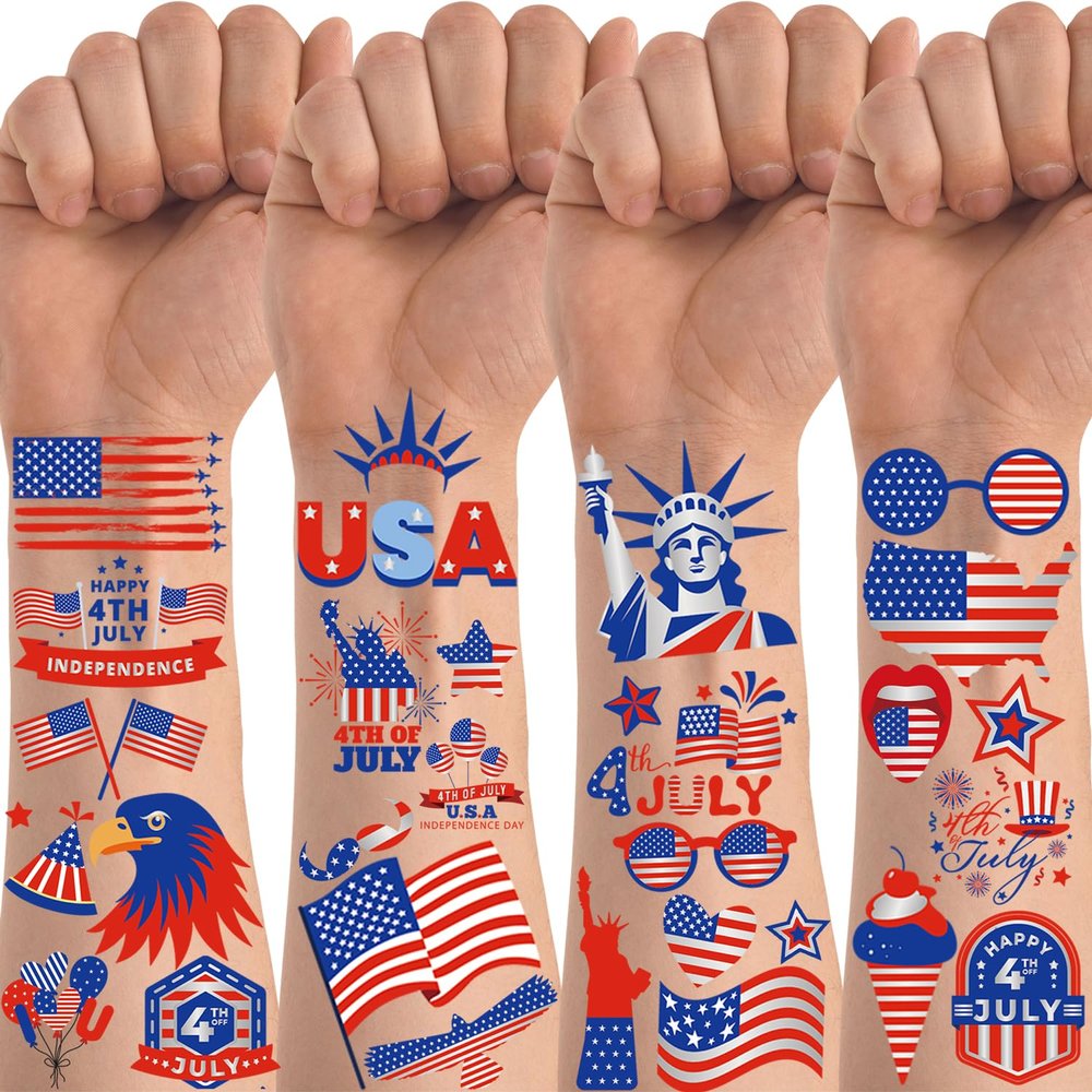100 PCS 4th of July Temporary Tattoos Fourth of July Accessories 4th of July Accessories Party Favors Decorations USA Tattoos Patriotic Stickers 4th of July Outfits for women Fourth of July Deals