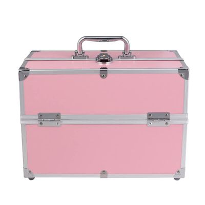 Ipetboom Handheld Makeup Train Case 3-Tier Portable Cosmetics Box for Travel Pink Organizer Detachable Compartments for Jewelry and Toiletries