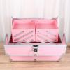 Ipetboom Handheld Makeup Train Case 3-Tier Portable Cosmetics Box for Travel Pink Organizer Detachable Compartments for Jewelry and Toiletries view 2
