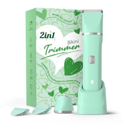 Dermave Bikini Shaver - Dusk Razor with Dual Head Electric Shaver (Body & Facial), IPX7 Waterproof Design, Painless Trimmer for Underarm/Legs/Bikini Line, Fashion Self-Care Gifts for Her (Green)