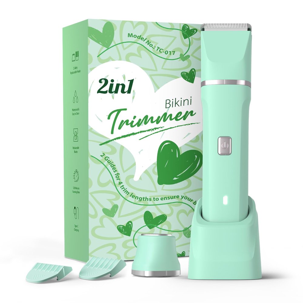 Dermave Bikini Shaver - Dusk Razor with Dual Head Electric Shaver (Body & Facial), IPX7 Waterproof Design, Painless Trimmer for Underarm/Legs/Bikini Line, Fashion Self-Care Gifts for Her (Green)
