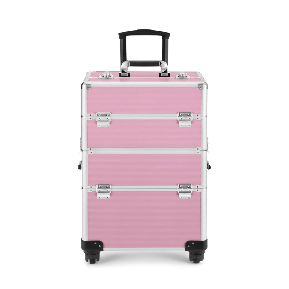 Eastmagic Professional Rolling Makeup Train Case with Wheels Cosmetic Organizer with Sliding Rail Removable Middle Layer Makeup Case Organizer Shiny Pink Diamond Makeup Trolley