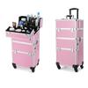 Eastmagic Professional Rolling Makeup Train Case with Wheels Cosmetic Organizer with Sliding Rail Removable Middle Layer Makeup Case Organizer Shiny Pink Diamond Makeup Trolley view 2