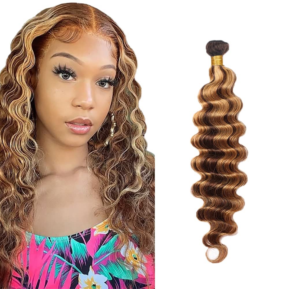P4/27 Highlight Blonde Bundles Human Hair Deep Wave Bundles 32 Inch 1 Bundle Unprocessed Brazilian Virgin Hair Brown Deep Wave Human Hair Extensions