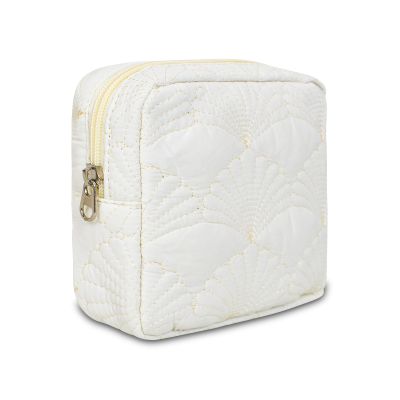 AMZMA Small Floral Quilted Makeup Bag, Coquette Aesthetic Travel Toiletry Organizer for Women, Lightweight Cotton Cosmetic Pouch