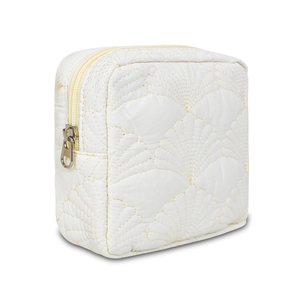 AMZMA Small Floral Quilted Makeup Bag, Coquette Aesthetic Travel Toiletry Organizer for Women, Lightweight Cotton Cosmetic Pouch
