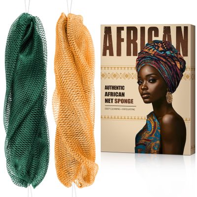African Net Sponge Authentic - Back Scrub Exfoliating Net Sponge with Knots - 2 Pieces African Bath Sponges for Body Scrubber Exfoliator - Back Washer for Shower Accessories
