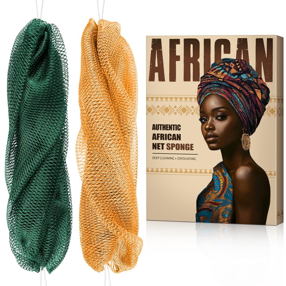 African Net Sponge Authentic - Back Scrub Exfoliating Net Sponge with Knots - 2 Pieces African Bath Sponges for Body Scrubber Exfoliator - Back Washer for Shower Accessories