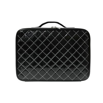 HYUWANGYU Cosmetic Case Diamond Lattice Cosmetic Case I Portable PU Cosmetic Bag Waterproof Travel Cosmetic Storage Bag Large Capacity Storage Box (Color : Black Size : 40X29X10CM)
