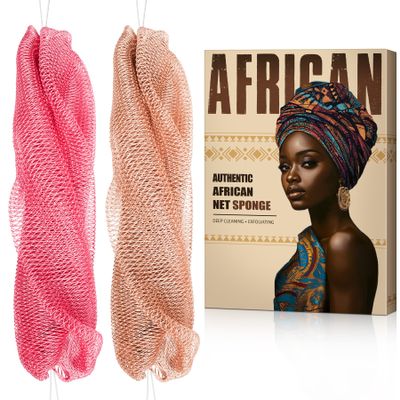 African Net Sponge Authentic - Back Scrub Exfoliating Net Sponge with Knots - 2 Pieces African Bath Sponges for Body Scrubber Exfoliator - Back Washer for Shower Accessories