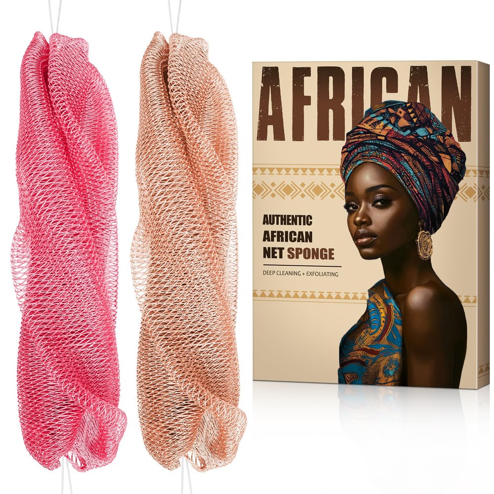 African Net Sponge Authentic - Back Scrub Exfoliating Net Sponge with Knots - 2 Pieces African Bath Sponges for Body Scrubber Exfoliator - Back Washer for Shower Accessories