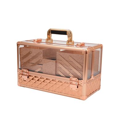 HYUWANGYU Cosmetic Case Rose Gold Multi-Layer Beauty Tattoo Toolbox with Makeup Artist Aluminum Alloy Portable Cosmetic Case Large Capacity Storage Box (Color : Gold Size : 38.5x19.2x23.1cm)