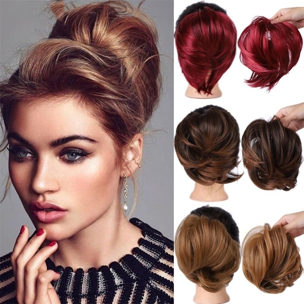 LPOCIKZADEC Messy bun Hair Piece, Heat Resistant Synthetic Hair Scrunchies - Donut Bun Chignon for Women,Hair bun Wig(Black Brown)