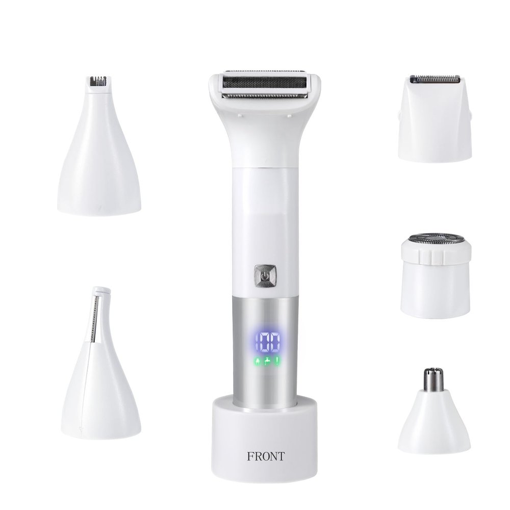 Shaver for Women, 6-in-1 Body Hair Trimmer, Facial & Pubic Hair Removal, IPX7 Waterproof Wet & Dry Grooming Electric Shaver Kit,Cordless Travel Razor with USB Charging Dock
