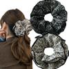 2 Piece Women's Large Floral Scrunchies for Oversized Lace Hair, Big Satin Silk Lace Hair Ties Elastic Hair Bands Ponytail Holders for Thin Thick Curly (Black White Floral) view 1
