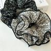 2 Piece Women's Large Floral Scrunchies for Oversized Lace Hair, Big Satin Silk Lace Hair Ties Elastic Hair Bands Ponytail Holders for Thin Thick Curly (Black White Floral) view 3