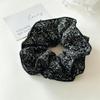 2 Piece Women's Large Floral Scrunchies for Oversized Lace Hair, Big Satin Silk Lace Hair Ties Elastic Hair Bands Ponytail Holders for Thin Thick Curly (Black White Floral) view 4