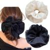 2 Piece Women's Large Floral Scrunchies for Oversized Lace Hair, Big Satin Silk Lace Hair Ties Elastic Hair Bands Ponytail Holders for Thin Thick Curly (Black Beige multilayer Wrinkle) view 1