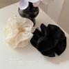 2 Piece Women's Large Floral Scrunchies for Oversized Lace Hair, Big Satin Silk Lace Hair Ties Elastic Hair Bands Ponytail Holders for Thin Thick Curly (Black Beige multilayer Wrinkle) view 3