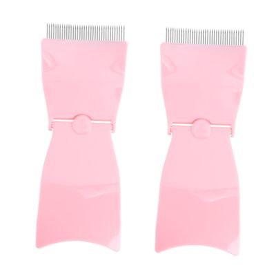Healeved 2PCS Portable Folding Steel Eyebrow Comb Compact Brow Grooming Tool for Women Practical Eyebrow Brush with Steel Needles for Home Salon Use Pink