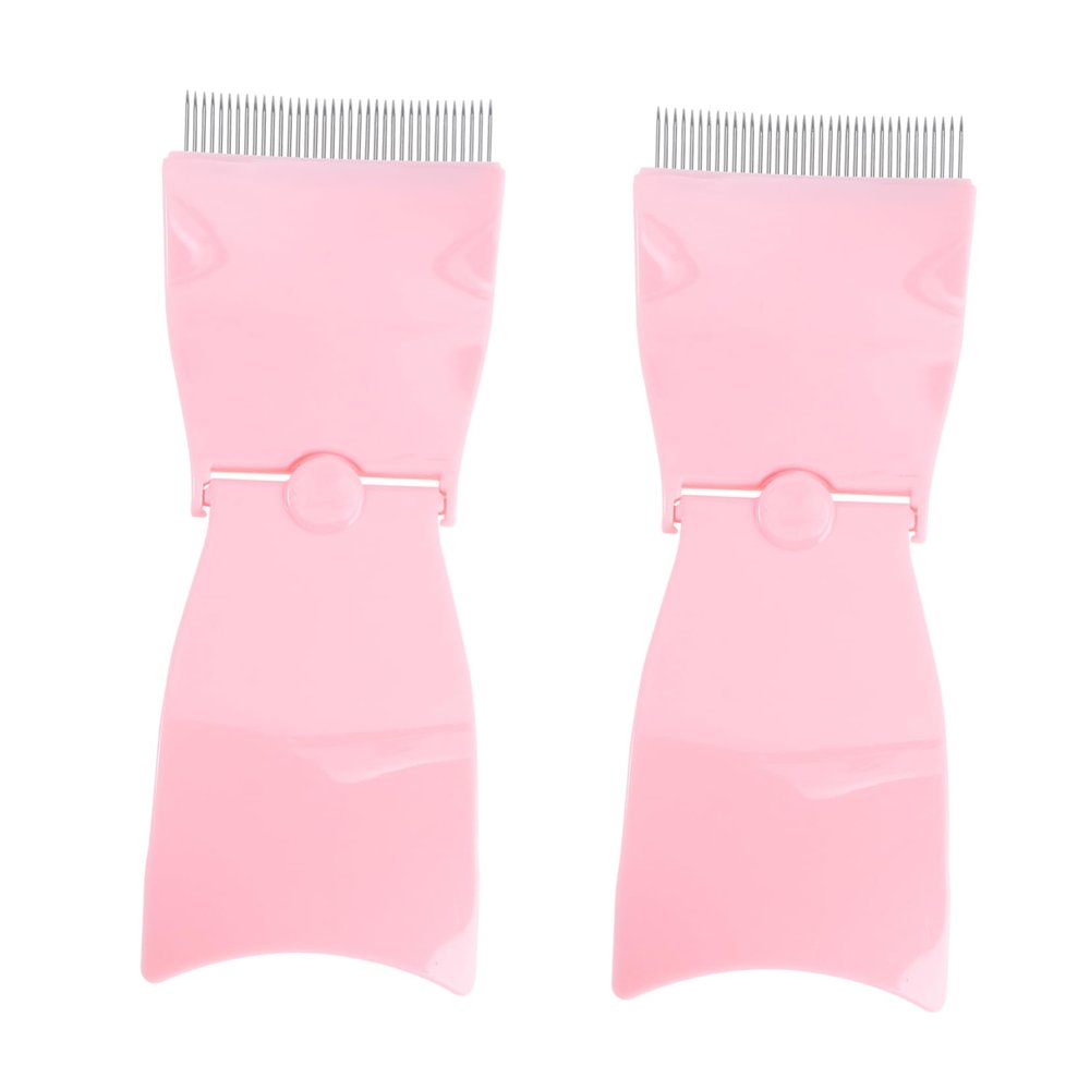 Healeved 2PCS Portable Folding Steel Eyebrow Comb Compact Brow Grooming Tool for Women Practical Eyebrow Brush with Steel Needles for Home Salon Use Pink
