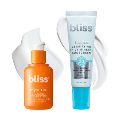 Bliss Bright Idea Vitamin C Serum + Clarifying Block Star SPF 30 Daily Mineral Sunscreen Bundle Antioxidant Serum for Radiant Skin & Lightweight Mineral SPF Protection Cruelty-Free, Clean