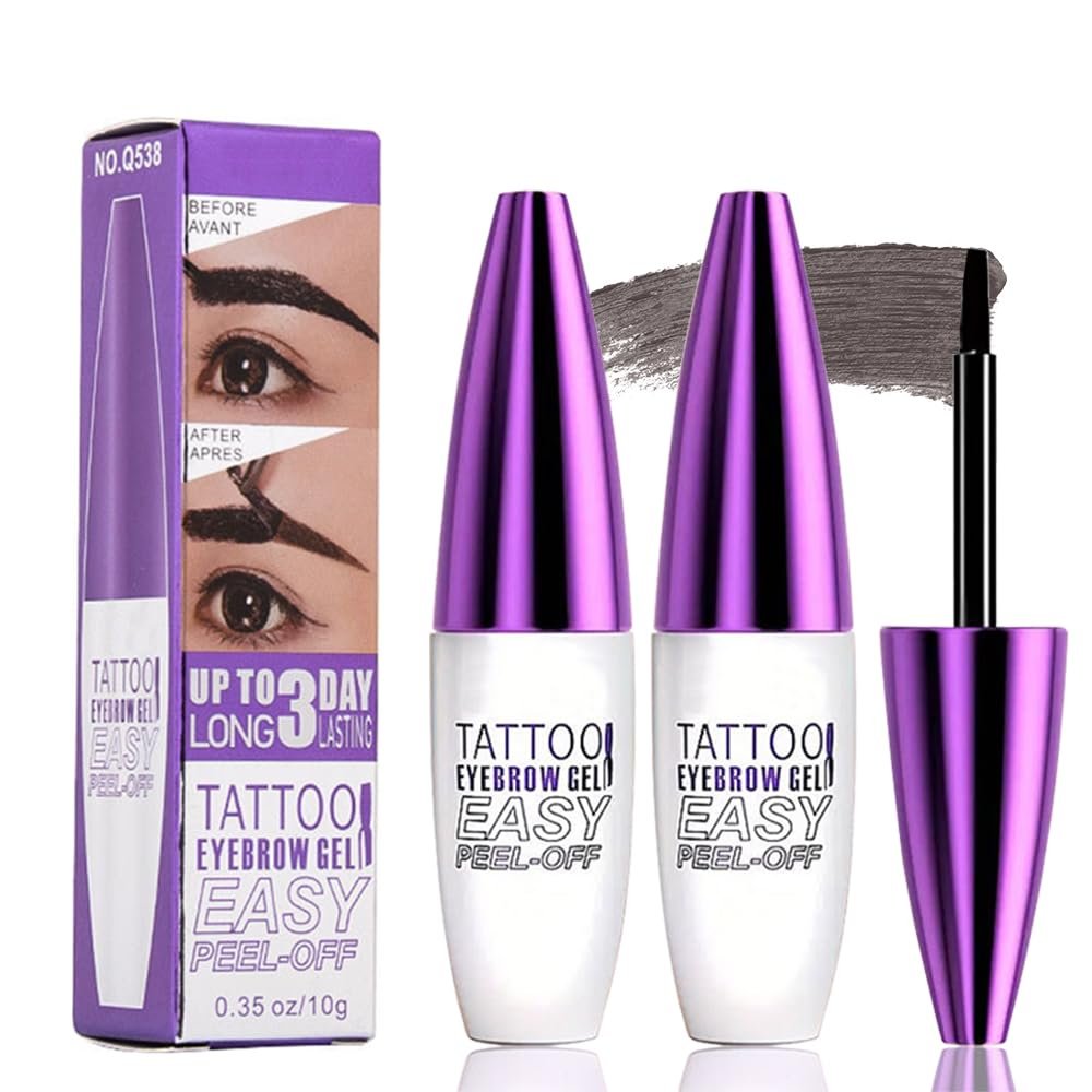 2Pcs Gray Brown Peel Off Brow Tint Gel - Waterproof & Sweatproof Tattoo Effect, Transfer-Resistant Multi-Day Wear, All Skin Types Mothers Day Gift Set
