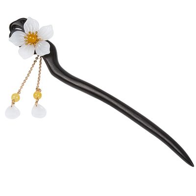 CREATCABIN Wood Hair Sticks Chinese Vintage Black Hair Bun Stick Flower Fringe Hairpin Hanfu Headdress Hairstyle Fixed for Long Hair Women Gift Wedding Ceremonial Dress Accessory Daily Wear Decor 7in