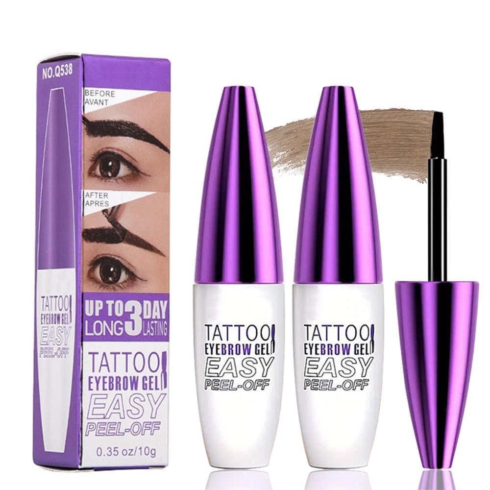 2Pcs Light Brown Peel Off Brow Tint Gel - Waterproof & Sweatproof Tattoo Effect, Transfer-Resistant Multi-Day Wear, All Skin Types Mothers Day Gift Set