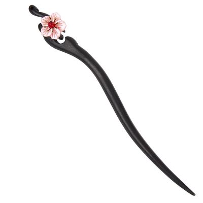 CREATCABIN Wood Hair Sticks Chinese Vintage Black Hair Bun Stick Pink Flower Hairpin Hanfu Headdress Hairstyle Fixed for Long Hair Women Gift Wedding Ceremonial Dress Accessory Daily Wear Decor 7in