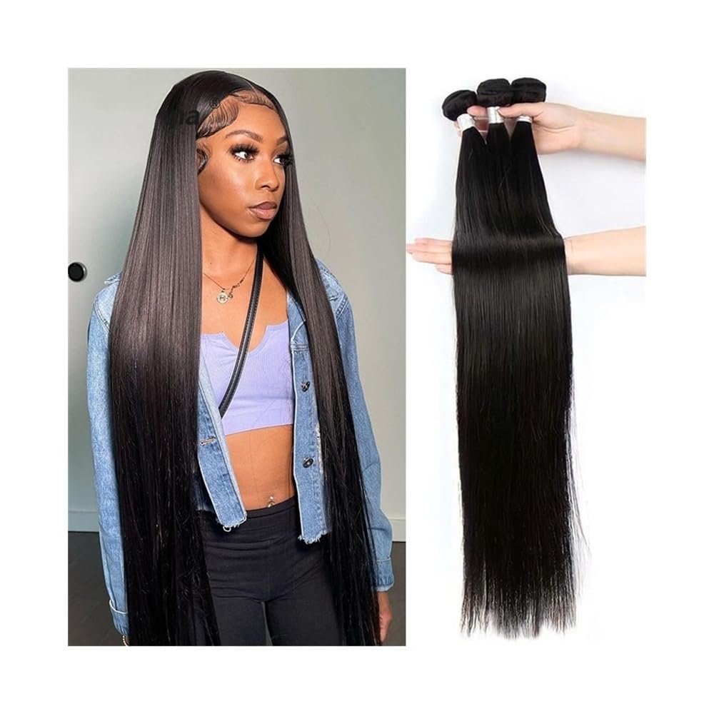 Bundles 10-40 Inch Long Straight Hair Bundles 3 Pcs Bone Straight Human Hair Bundles Natural Black Remy Hair Extensions Hair Weft(34 36 38)