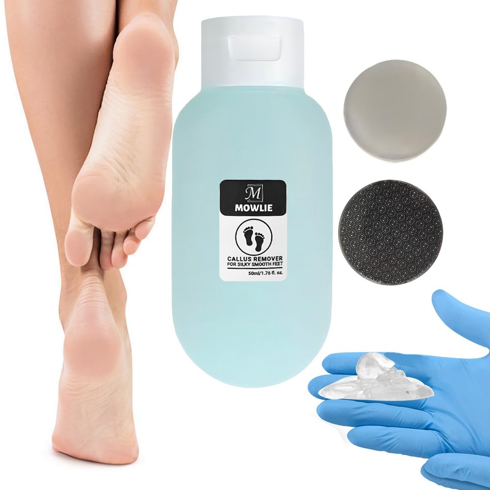MOWLIE Professional Callus Remover for Feet  Extra Strength Foot Callus Remover Gel with 2 Glass Sandpaper Discs for Electric Foot Callus Remover,Foot Care kit - 50 ml/1.76 fl.oz