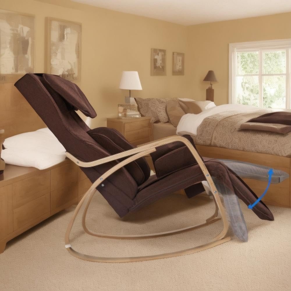 aphrophina Full Massage Function Air Pressure Comfortable Relax Rocking Chair, Lounge Chair with Cotton Fabric Cushion, Brown