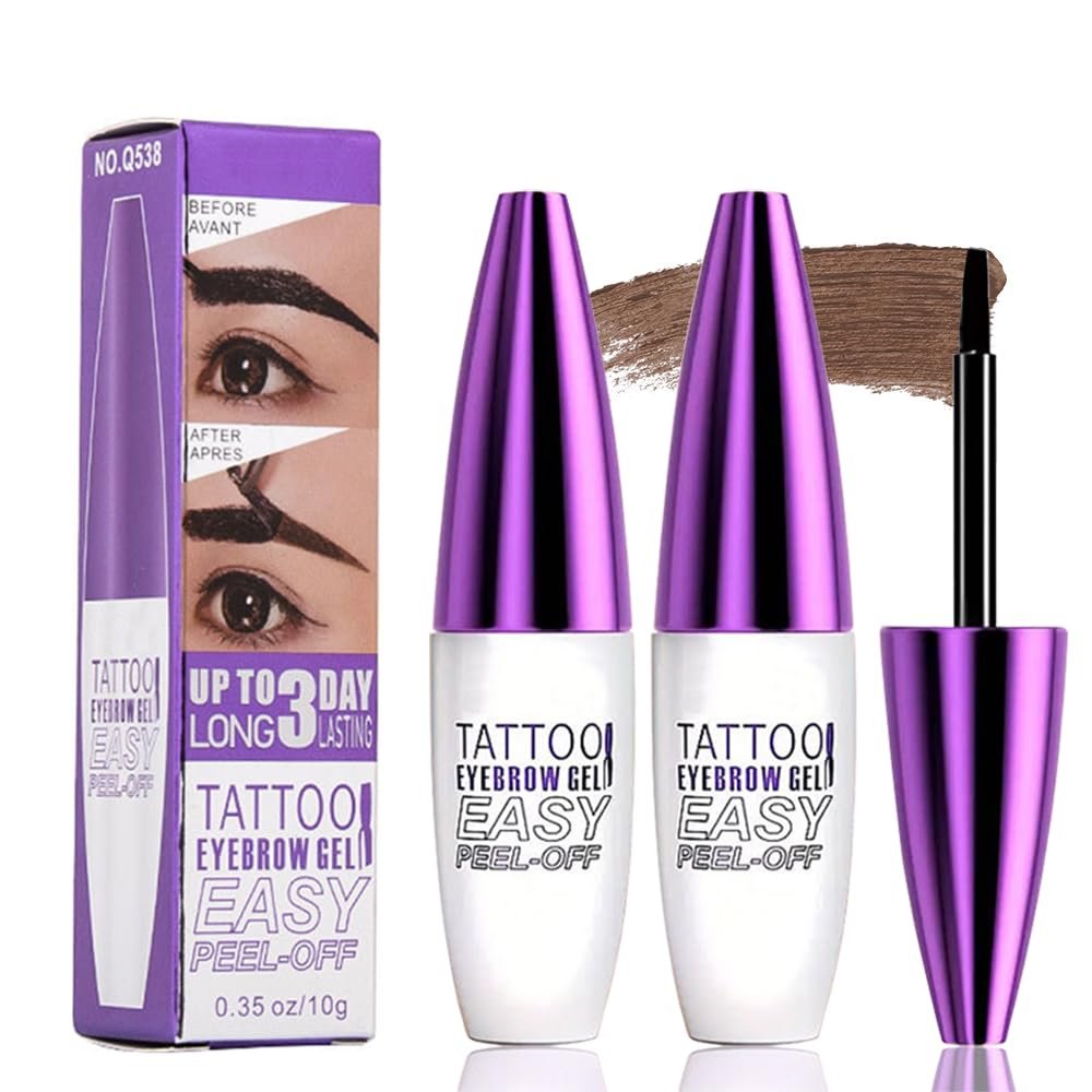 2Pcs Dark Brown Peel Off Brow Tint Gel - Waterproof & Sweatproof Tattoo Effect, Transfer-Resistant Multi-Day Wear, All Skin Types Mothers Day Gift Set