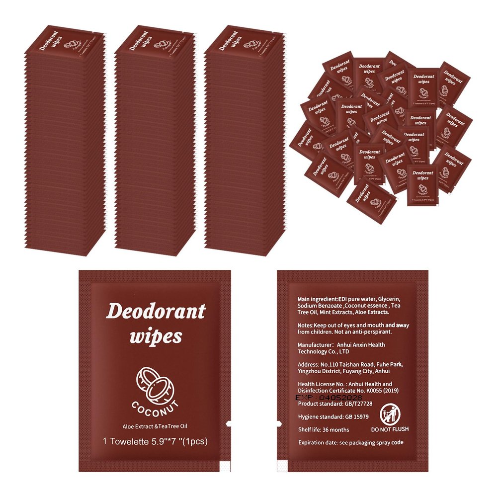 twoworld 50 Travel Deodorant Wipes Individually Wrapped Bulk Body Wipes