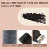 Bella Hair Premium Remy Human Hair Water Wave Tape In Hair Extensions - Full Cuticle Aligned, 20pcs 18 inch 50g Natural Black Hair Piece, Damage-Free Instant Natural Look Volume view 3