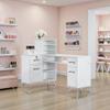 BarberPub L-Shaped Manicure Table with Drawers and Shelves for Storage, Salon Corner Nail Desk, Makeup Dressing Station 2866 (White) view 2