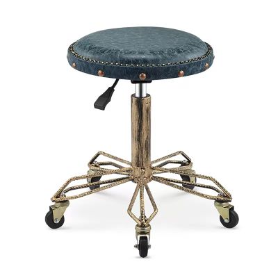 Industrial Style Rolling Stool with Wheels,Round Swivel Stool Chair Leather Padded Seat,380Lbs Capacity,Adjustable Work Stool Hydraulic Stool for Home Office Shop Spa Sal,