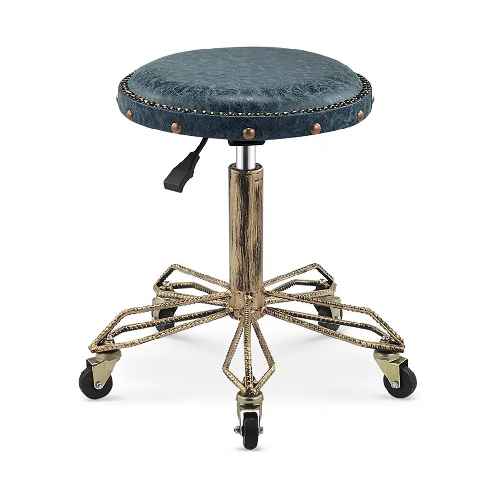 Industrial Style Rolling Stool with Wheels,Round Swivel Stool Chair Leather Padded Seat,380Lbs Capacity,Adjustable Work Stool Hydraulic Stool for Home Office Shop Spa Sal,