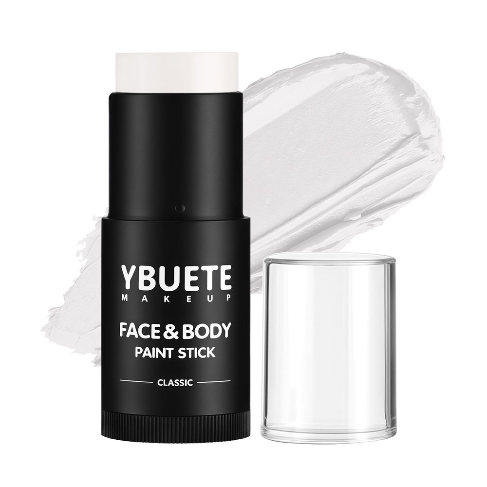 YBUETE White Face Body Painting Stick, Professional Full-coverage Cream White Face Paint for Halloween SFX Skeleton Ghost Zombie Clown Goth Cosplay Makeup, Washable Body Stick for Adult Costume Party
